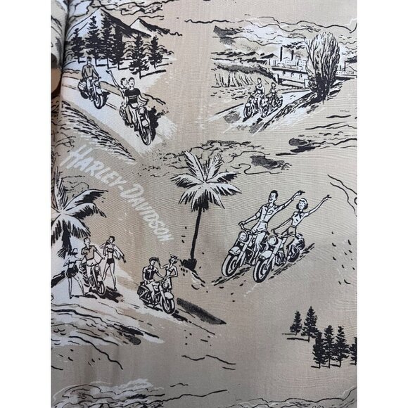 Harley Davidson Motorcycles Retro Floral Beige Hawaiian Button Front Shirt XL - Picture 5 of 8